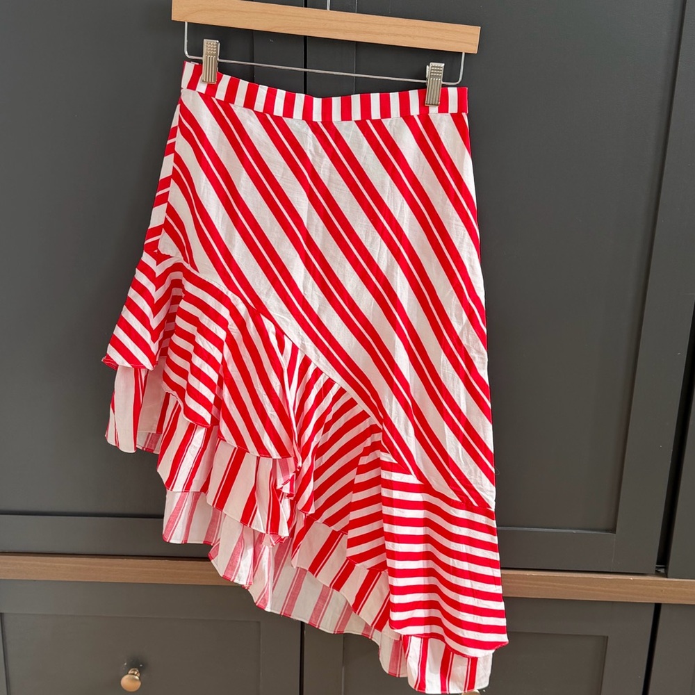 Zara | Asymmetrical Red and White Striped Skirt | M | NWT - Picture 4 of 11